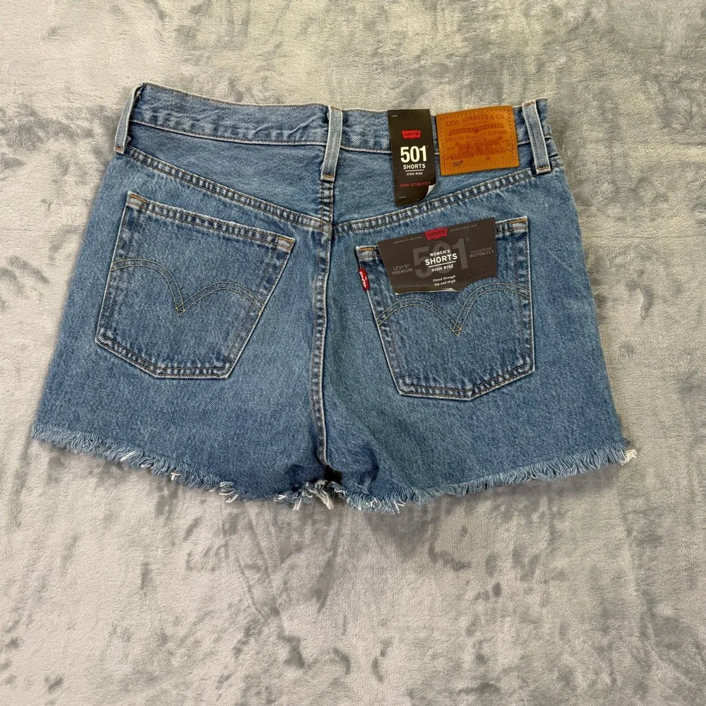 Levis Premium 501 Shorts Womens High Rise Non-Stretch Denim Cut Off Blue